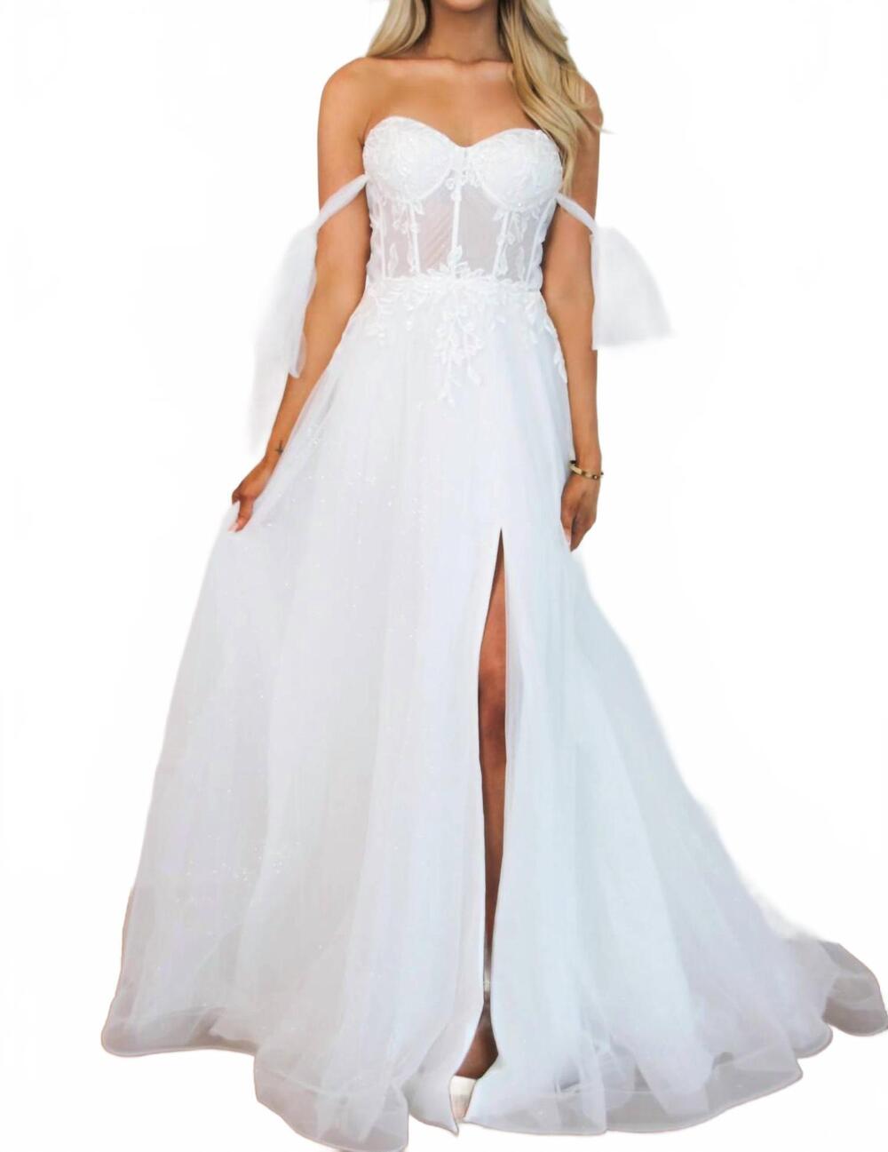 NEW CINDERELLA DIVINE reina bustier tulle slit wedding dress in off white